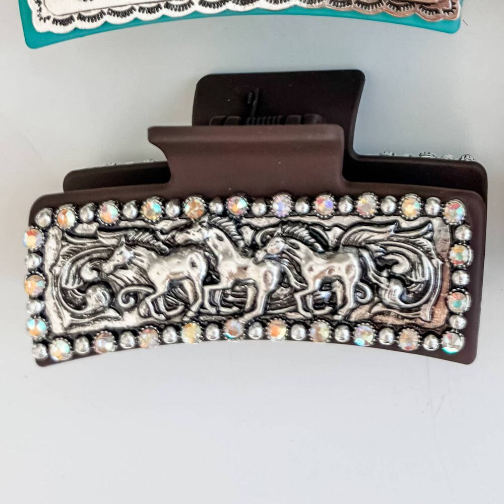 Large Western Horse Motif Claw Hair Clip | Thick Hair